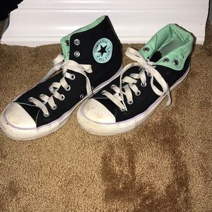 Black converse high tops with mint accents